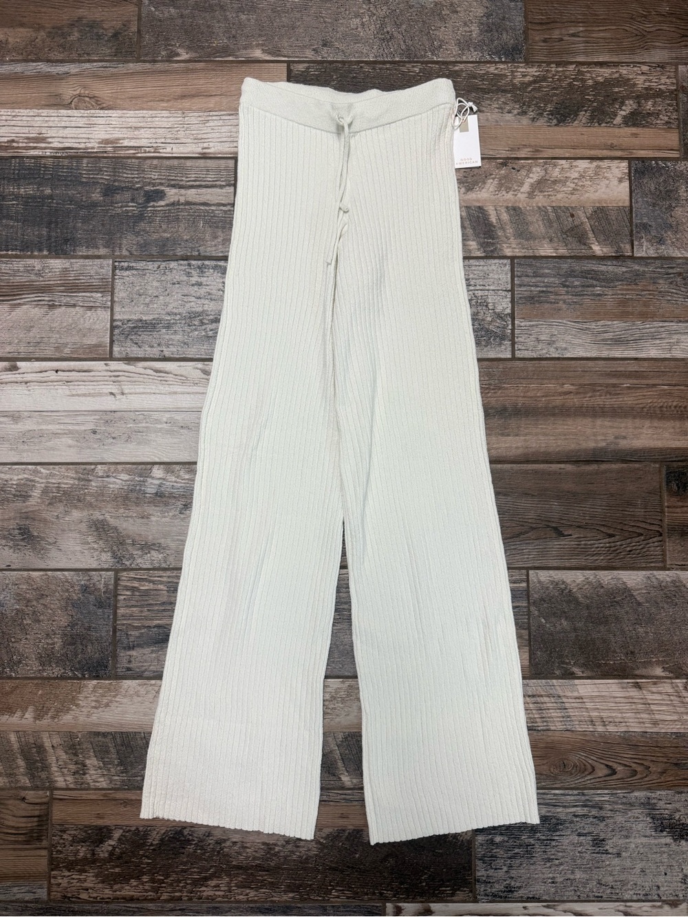 Good American Cream Ribbed Wide-Leg Lounge Pants